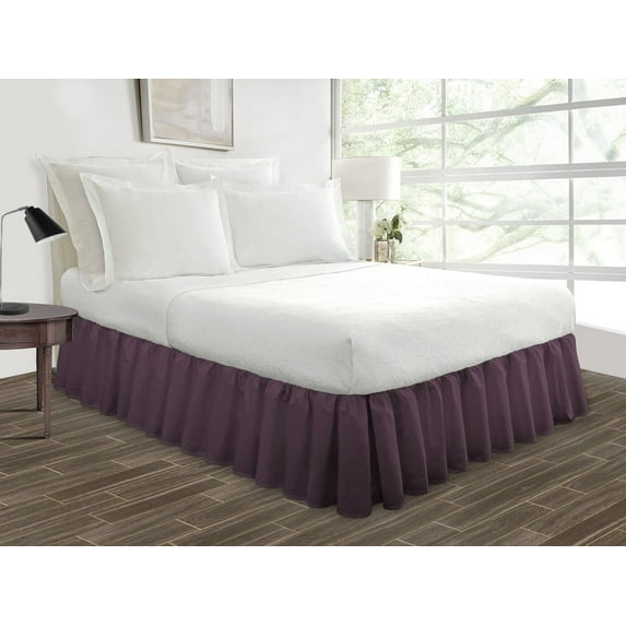 HNB Store Ruffled Bed Skirt Easy Fit 16" inch Drop | Microfiber Made | Short Queen | Plum