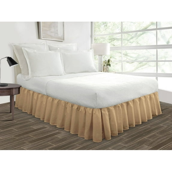 HNB Store Ruffled Bed Skirt Easy Fit 16" inch Drop | Microfiber Made | Short Queen | Taupe