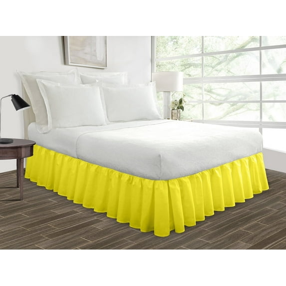 HNB Store Ruffled Bed Skirt Easy Fit 16" inch Drop | Microfiber Made | Short Queen | Yellow