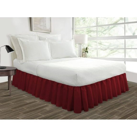 HNB Store Ruffled Bed Skirt Easy Fit 18" in Drop | Microfiber | Twin XL Size Bedskirt | Burgundy