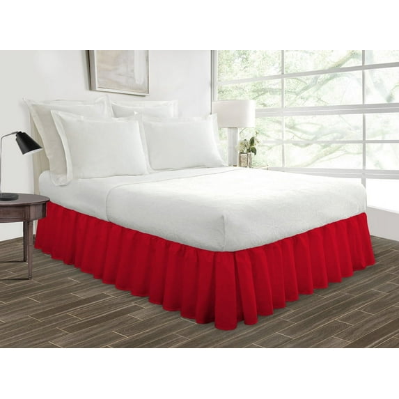HNB Store Ruffled Bed Skirt Easy Fit 18" in Drop | Microfiber | Full Size Bedskirt | Blood Red