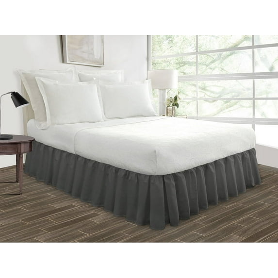 HNB Store Ruffled Bed Skirt Easy Fit 21" in Drop | Microfiber | Twin Size Bedskirt | Dark Grey