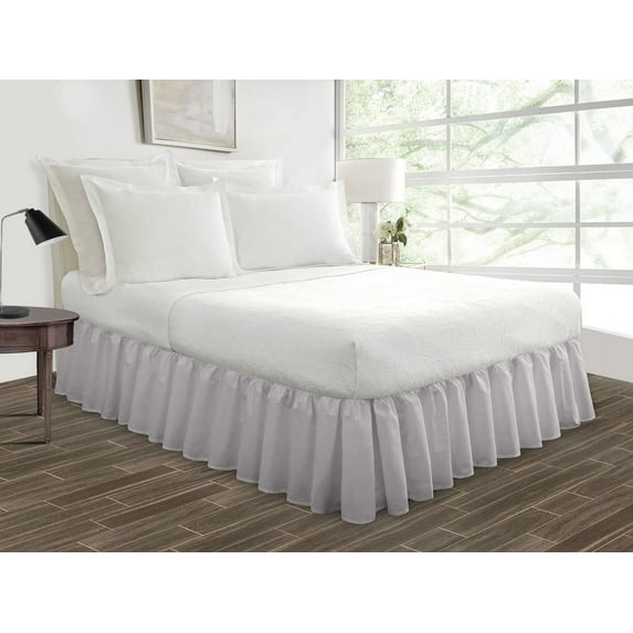 HNB Store Ruffled Bed Skirt Easy Fit 21" in Drop | Microfiber | California King | Light Grey