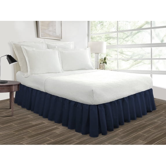 HNB Store Ruffled Bed Skirt Easy Fit 21" inch Drop | Microfiber Made | Short Queen | Navy Blue