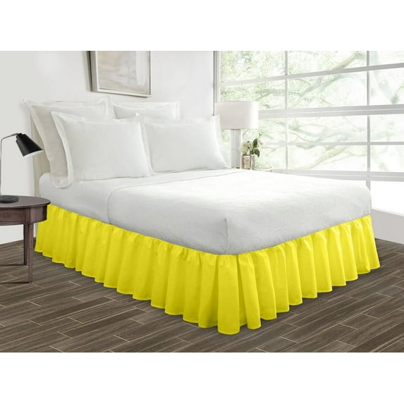 HNB Store Ruffled Bed Skirt Easy Fit 9" inch Drop | Microfiber Made | Decorative Short King Size Bedskirt | Yellow