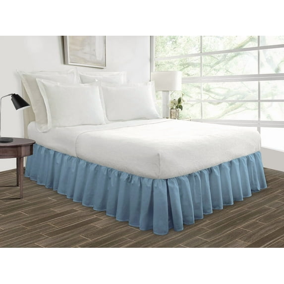 HNB Store Ruffled Bed Skirt Easy Fit 9" inch Drop | Microfiber Made | Decorative Twin Size Bedskirt | Mediterranean Blue