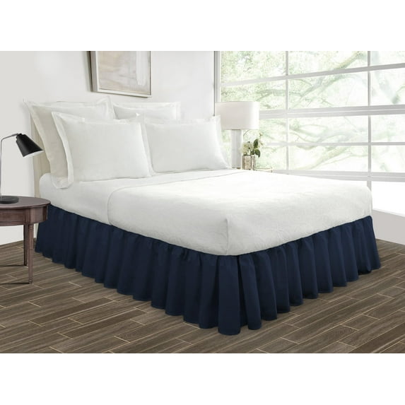 HNB Store Ruffled Bed Skirt Easy Fit 9" inch Drop | Microfiber Made | Olympic Queen | Navy Blue