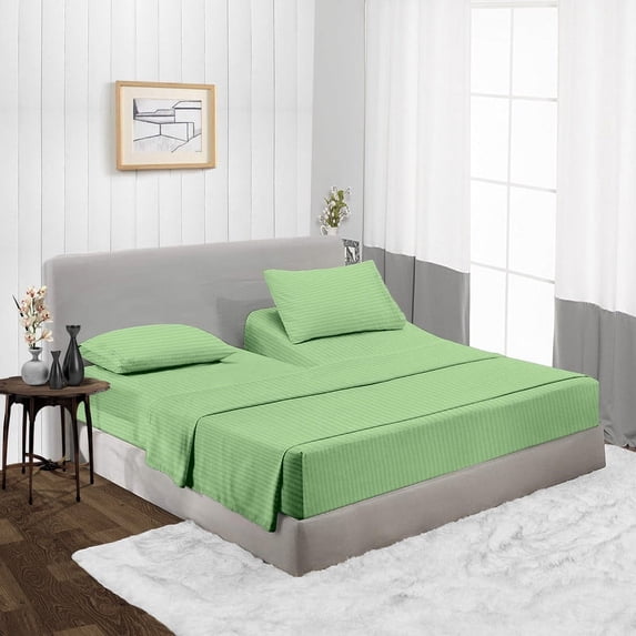 HNB Store Top Split Flex Sheet Set for Adjustable Bed 34" Split Head Queen Moss Striped 600TC Egyptian Cotton fits upto 18" Deep Pocket