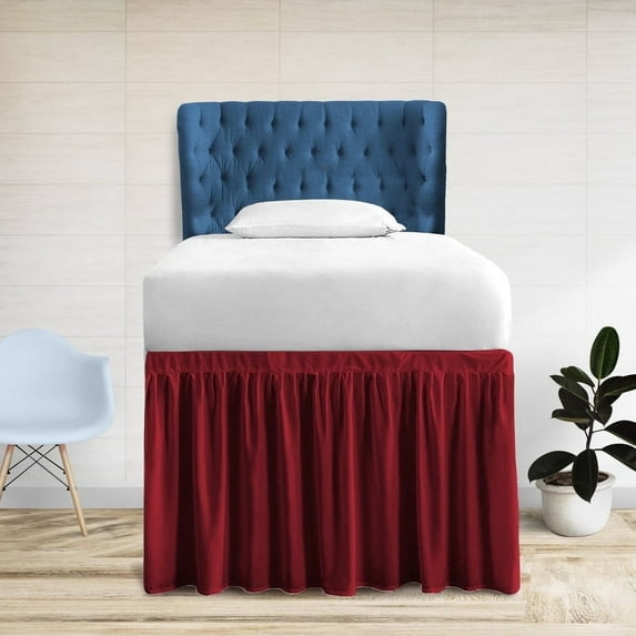 HNB Store Microfiber TwinXL 36" inch Drop Ruffled Dorm Bedskirt | Burgundy