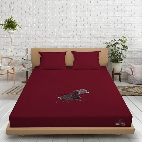 HNB Store Waterproof Mattress Protector 15" inch Deep Fitted Terry Cotton Fabric (California King-Burgundy)