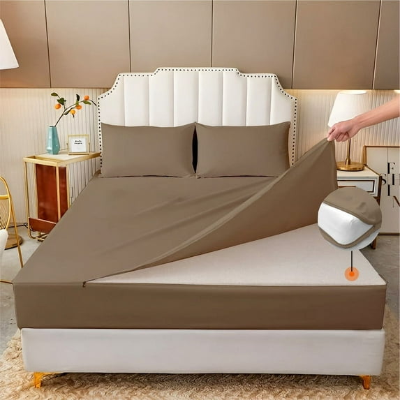 HNB Store Zipper Fitted Sheet Only, Full Size 10" Deep Pocket Premium 1000TC Pure Egyptian Cotton - Taupe