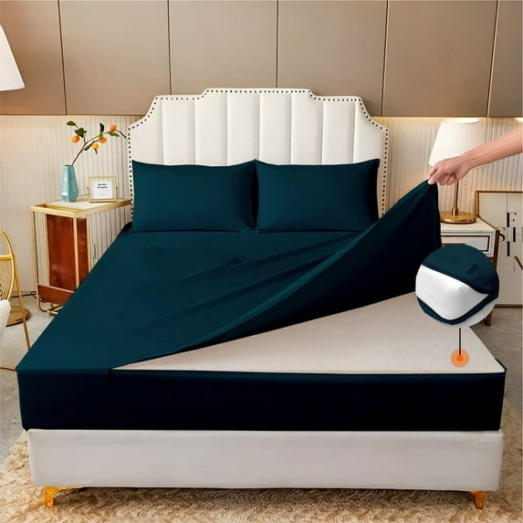 HNB Store Zipper Fitted Sheet Only, Full Size 10" Deep Pocket Premium 1000TC Pure Egyptian Cotton - Teal