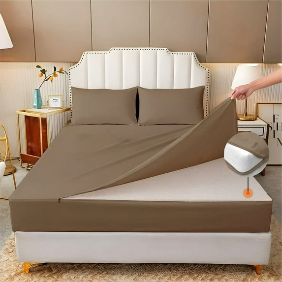 HNB Store Zipper Fitted Sheet Only, Olympic Queen Size 16" Deep Pocket Premium 1000TC Pure Egyptian Cotton - Taupe