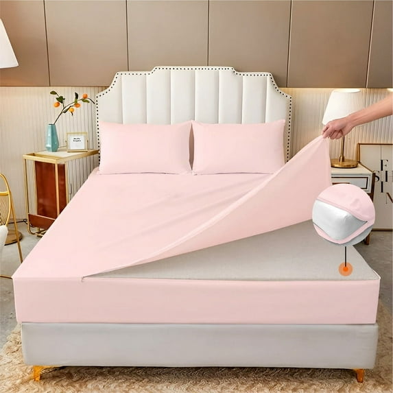 HNB Store Zipper Fitted Sheet Only, Twin Size 16" Deep Pocket Premium 1000TC Pure Egyptian Cotton - Blush