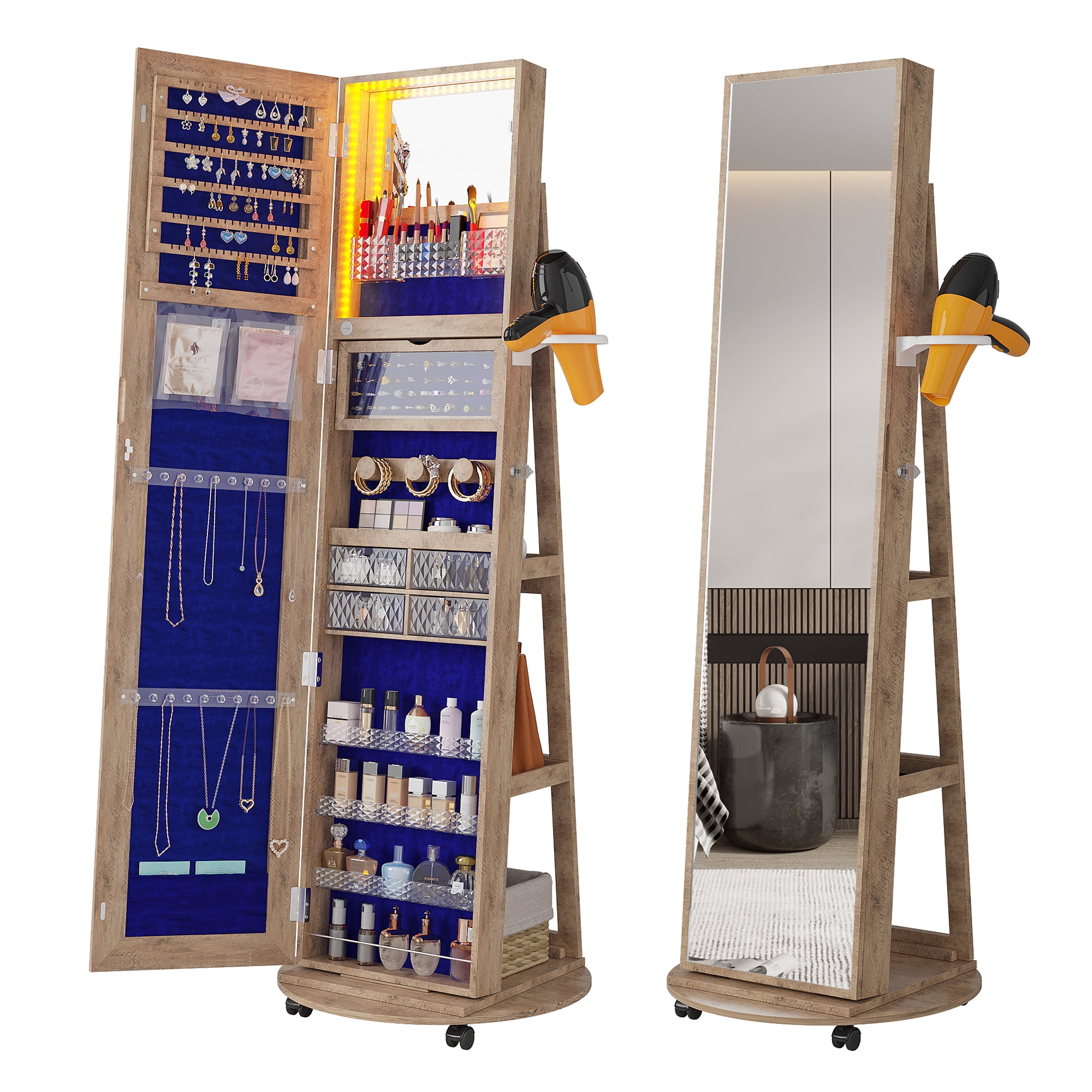 HNEBC 360° Rotating Jewelry Armoire with Mirror, Nigeria Ubuy