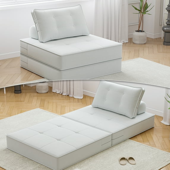 HNEBC Convertible Folding Sofa Bed with Pillows, Twin Size Sleeper Chair Floor & Futon Couch, Folding Sleeping Mattress for Living Room/Guest/Home Apartment/Loft/Dorm/Home Office (Light Gray, 1 PCS)