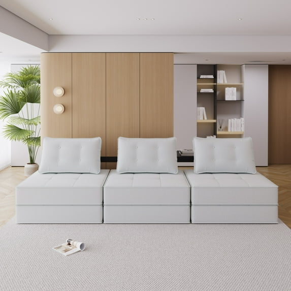 HNEBC Convertible Folding Sofa Bed with Pillows, Twin Size Sleeper Chair Floor & Futon Couch, Folding Sleeping Mattress for Living Room/Guest/Home Apartment/Loft/Dorm/Home Office (Light Gray, 3 PCS)