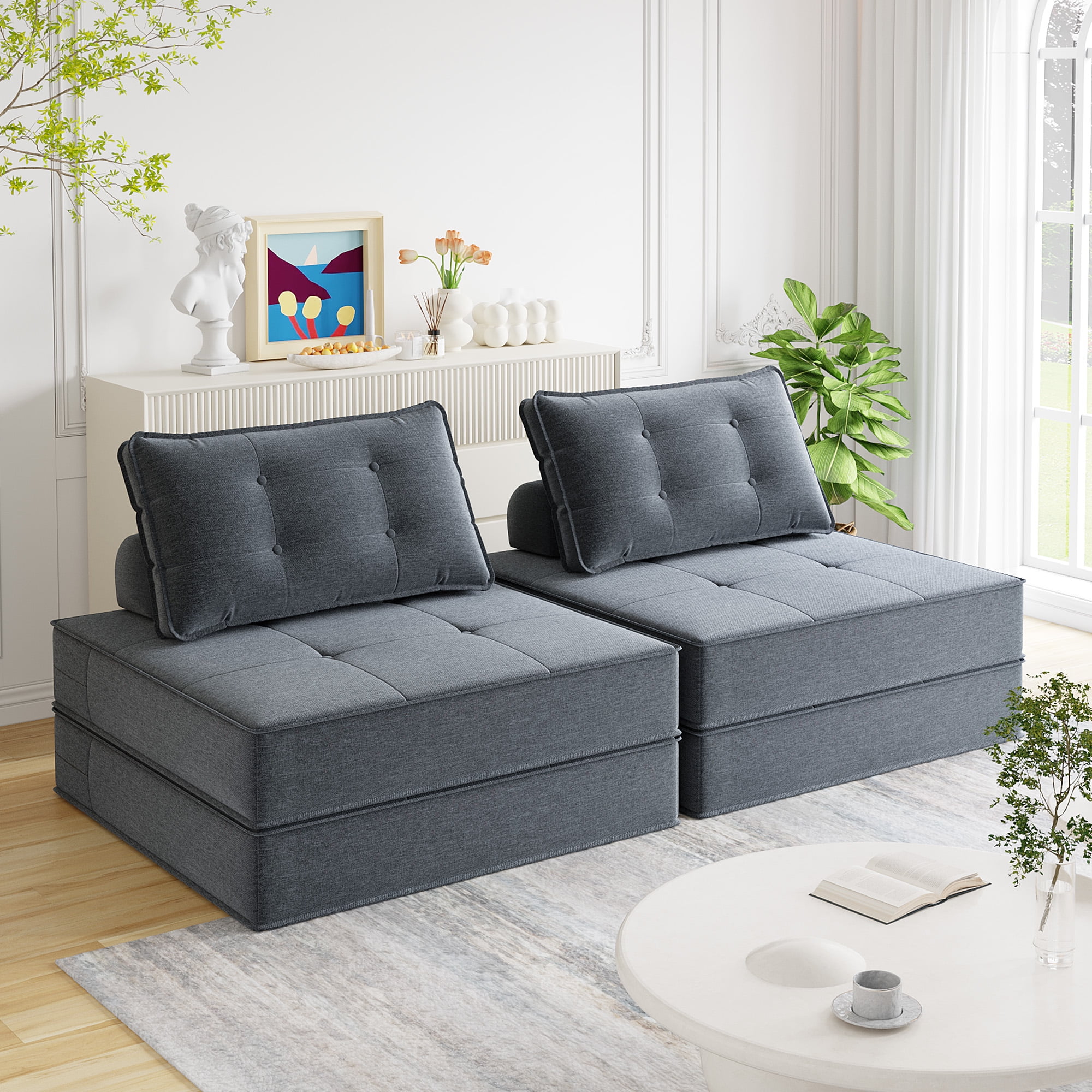 HNEBC Convertible Folding Sofa Bed, Twin Size Sleeper Chair, Dark