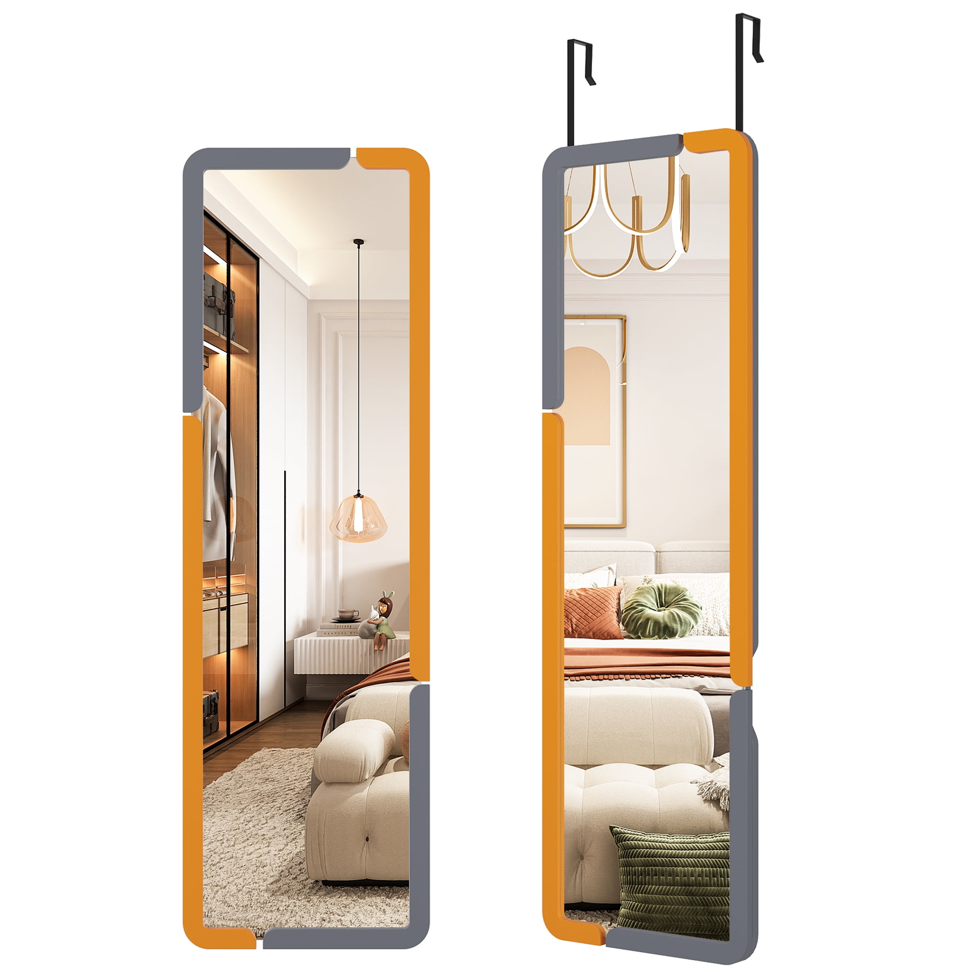HNEBC Door Mirror Full Length, Over The Door Full Length Mirror with Hanging Brackets,47"x14