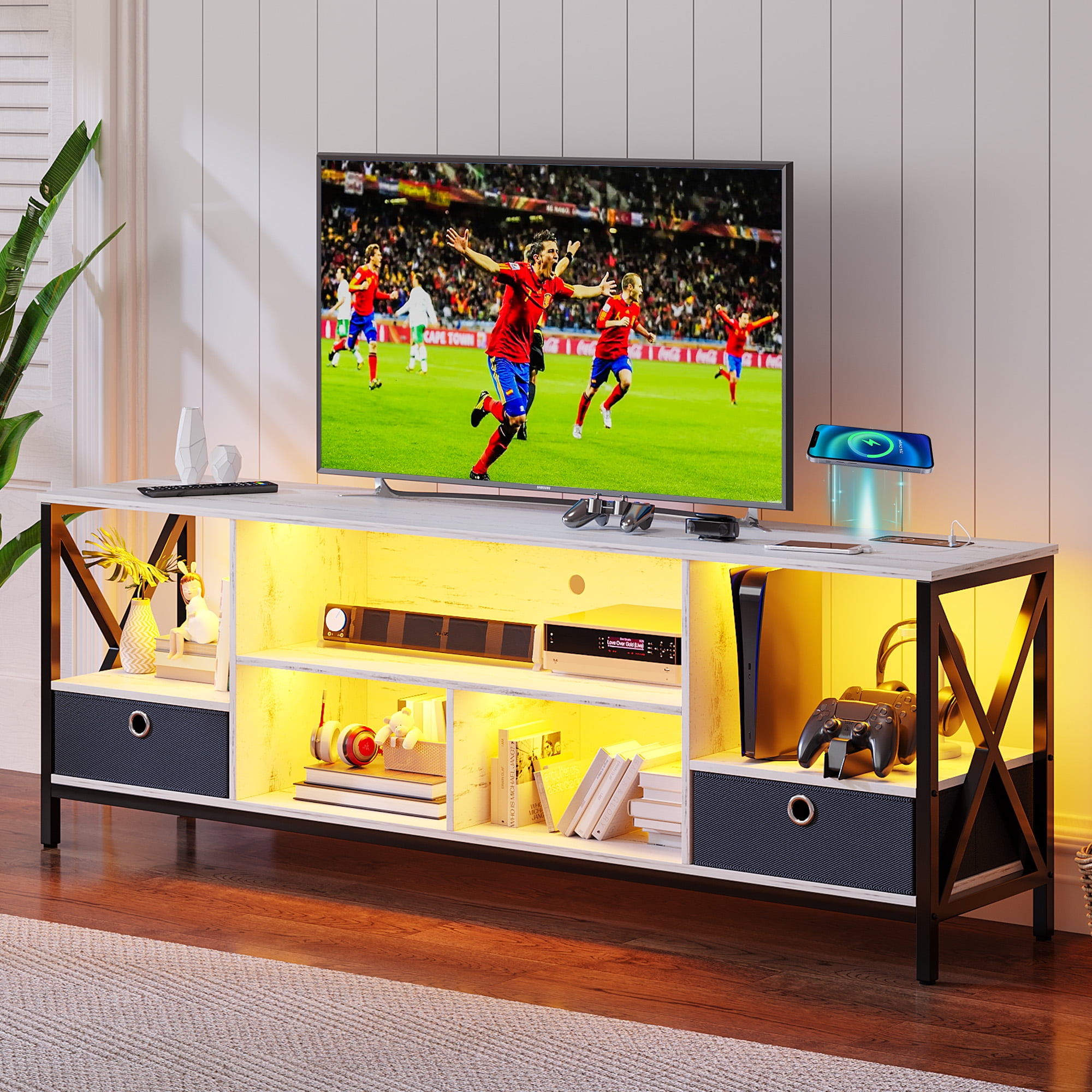 HNEBC Entertainment Center for 75+ Inch TV， LED Television Stands with
