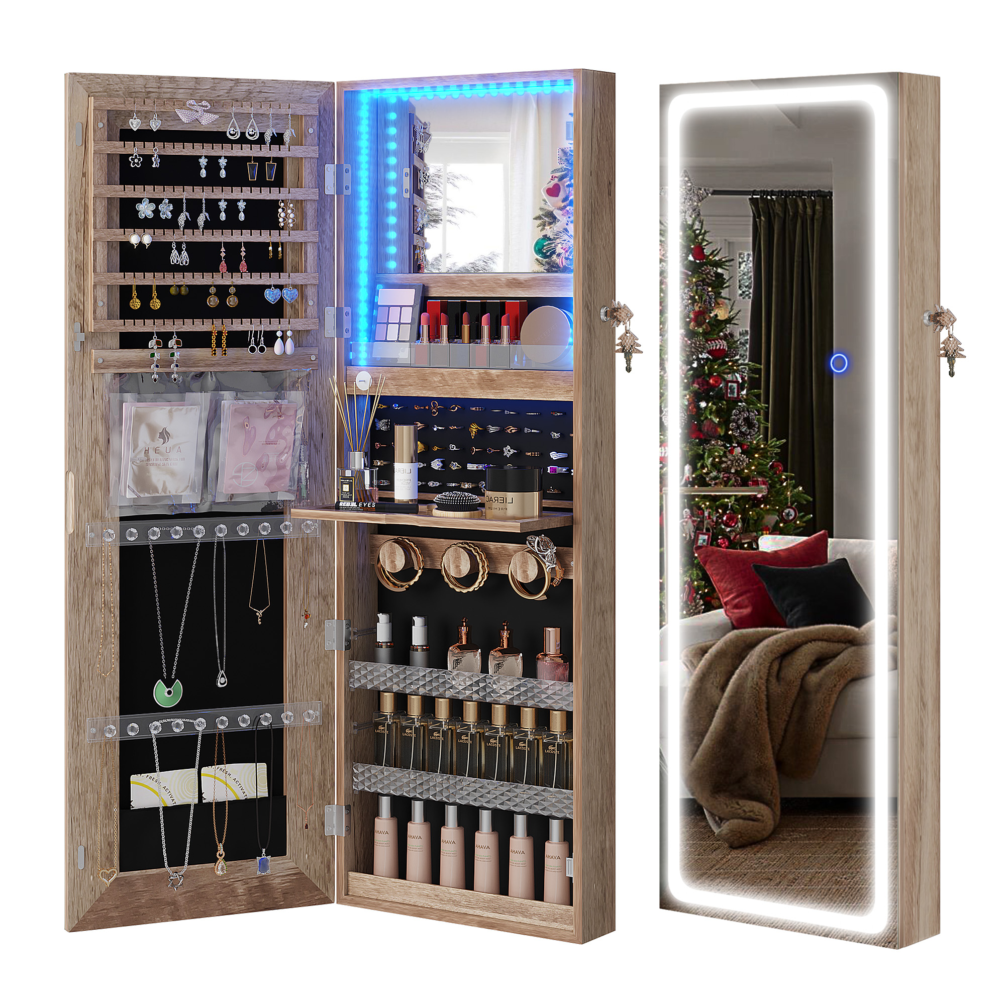 HNEBC Jewelry with Mirror, Full Length Mirror with Storage