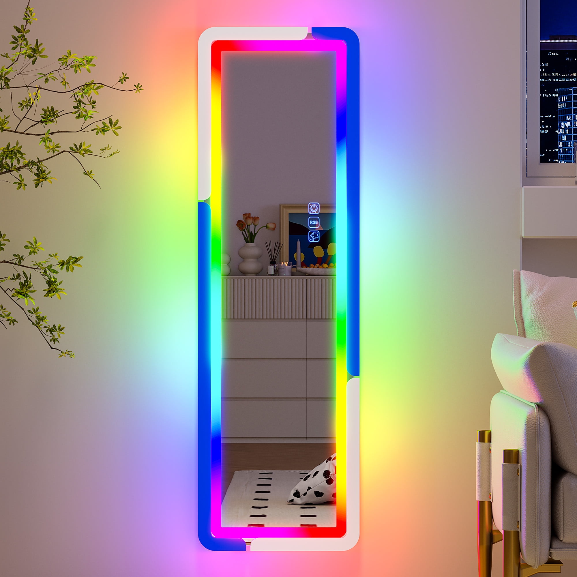 HNEBC LED Full Length Mirror, RGB Full Body Mirror with Lights，47x16 Inch LED Wall Mounted LED