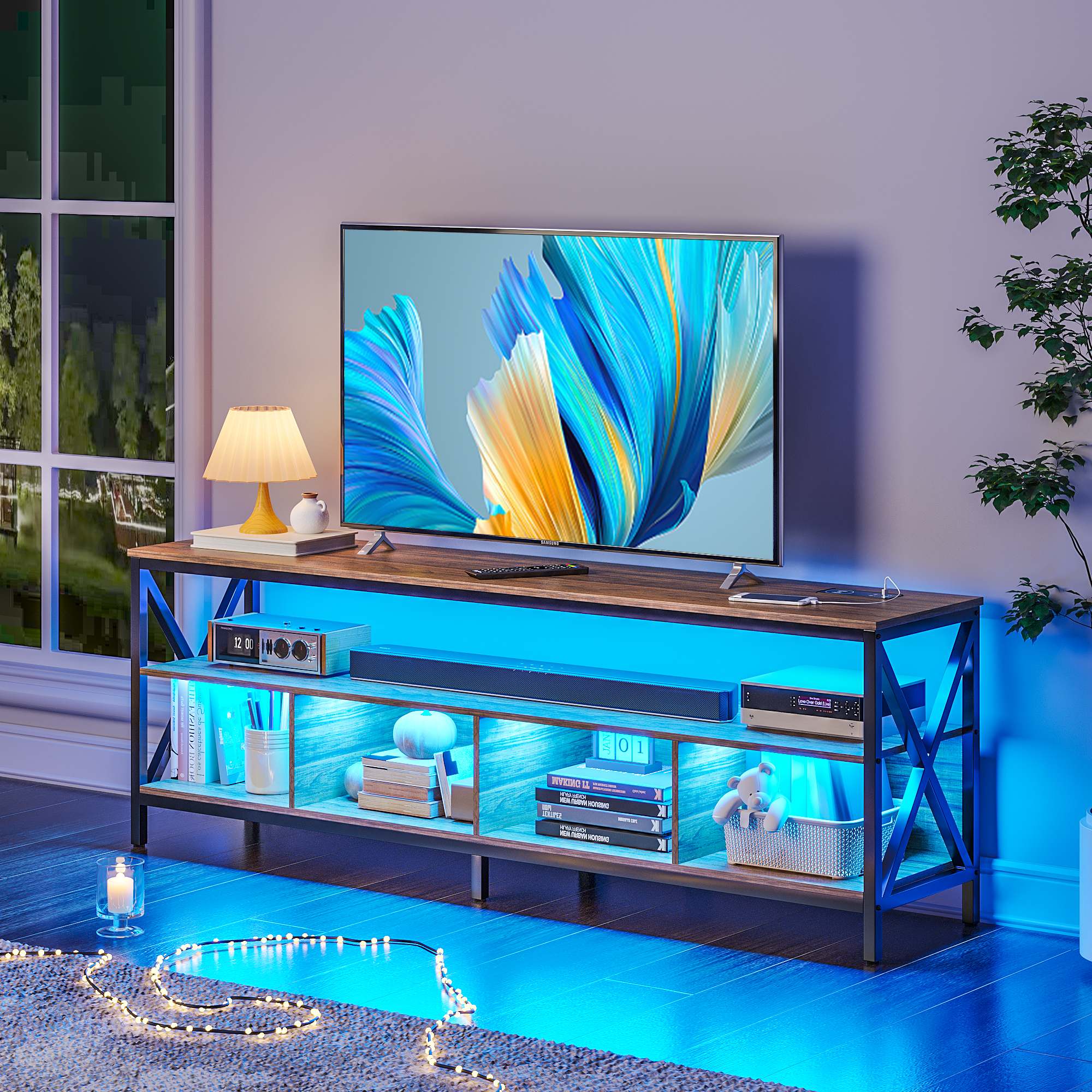 HNEBC LED TV Stand for 75 Inch TV,Modern Entertainment Center with