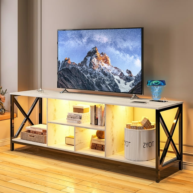 HNEBC LED TV Stand for 75+ inch with Adjustable Lights, USB/Wireless
