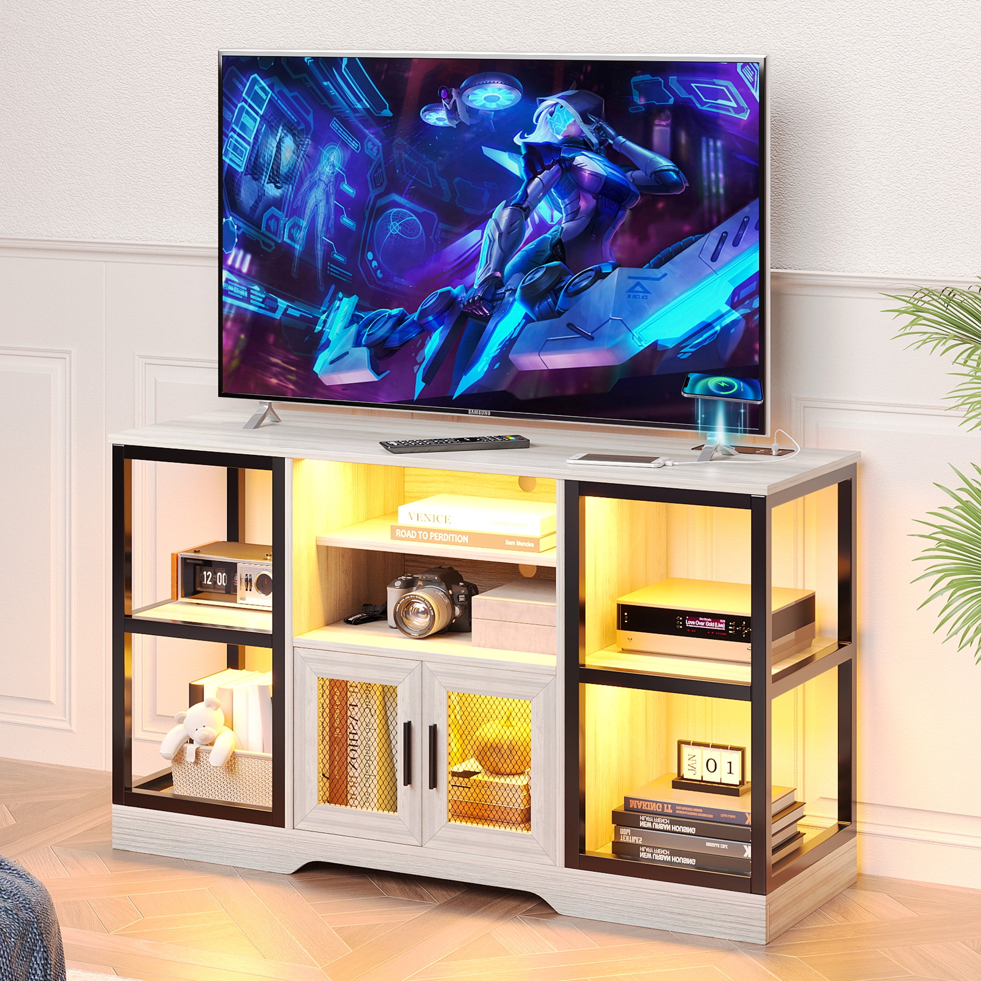 HNEBC Modern Industrial TV Stand for TVs up to 55 + Inch, Television