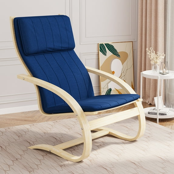 HNEBC Rocking Chair, Indoor Nursery Rocking Chair with Fabric Padded Seat, Living Room Chairs with Wood Base, Indoor Rocking Armchair for Living Room, Bedroom, Balcony (Navy Blue)