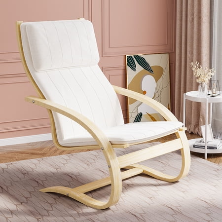 HNEBC Rocking Chair, Indoor Nursery Rocking Chair with Fabric Padded Seat, Living Room Chairs with Wood Base, Indoor Rocking Armchair for Living Room, Bedroom, Balcony (White)