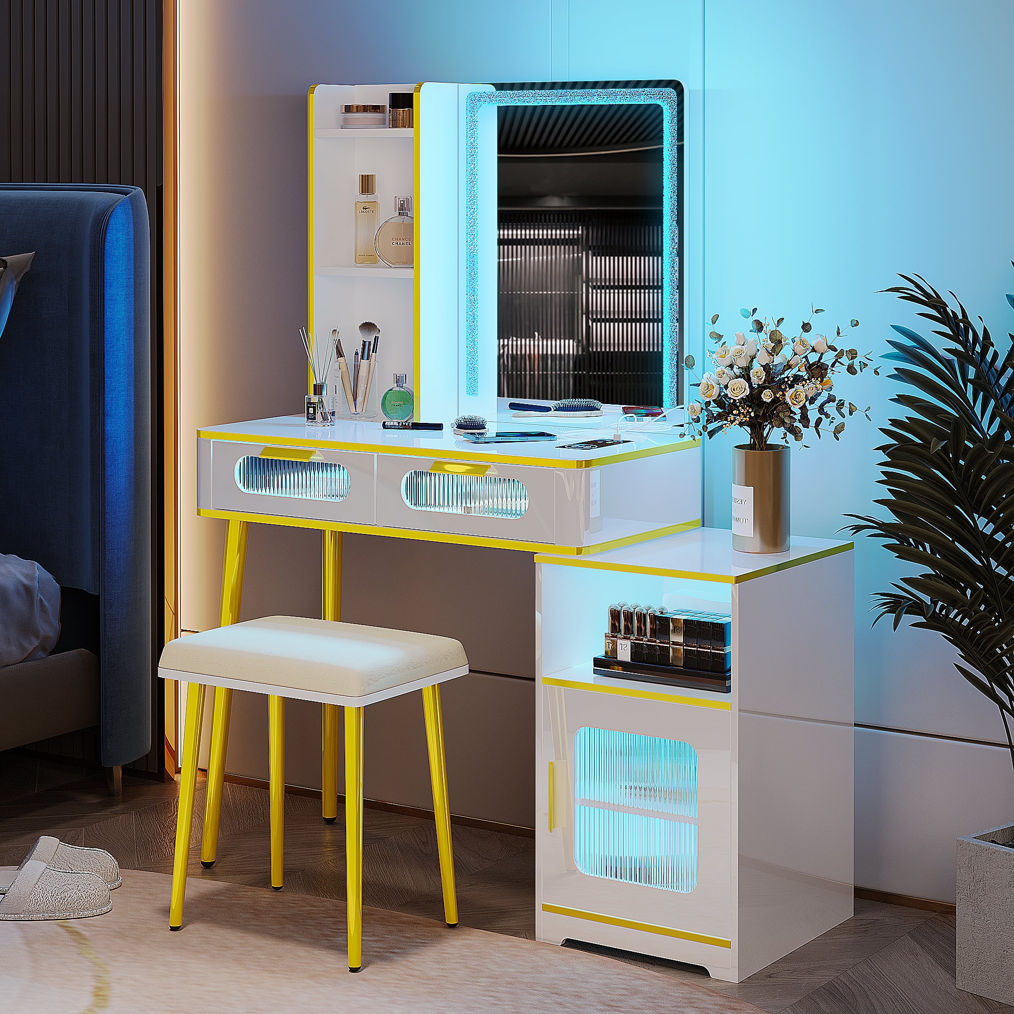 Elegant Lighted Vanity Desk Set with Adjustable Brightness