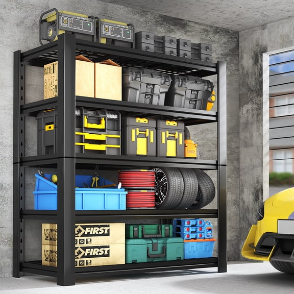 HNEDSEN Heavy Duty Garage Shelving Unit with Wire Grid Shelves, 76.6" H x 60" W x 24" D, 5-Tier Adjustable Metal Shelving, Garage Storage Shelf for Heavy Duty Shelving, Storage Room, Basement