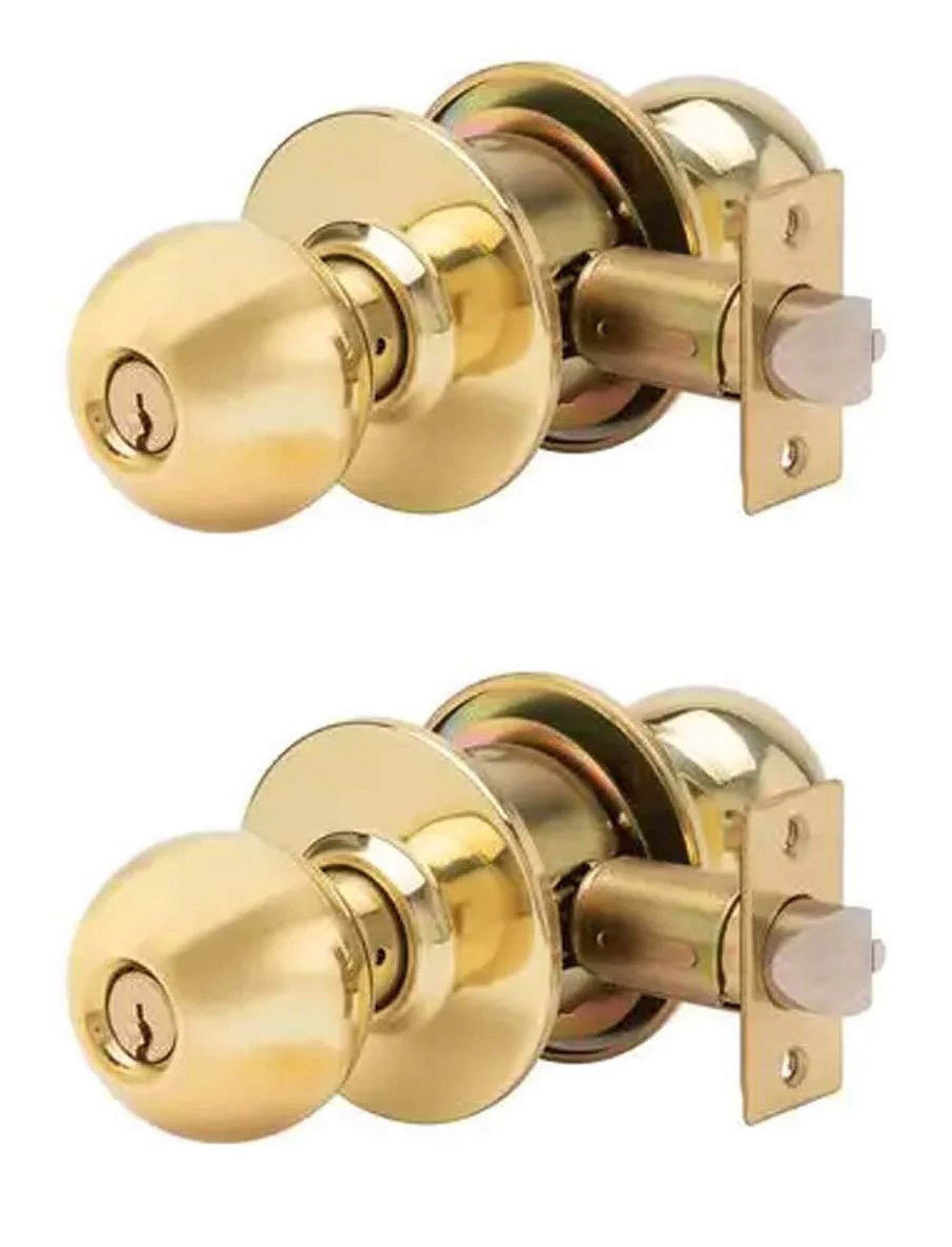 HNF Shop Keyed Entry Door Knobs, Alike Key Knob Gold with Grade 3 Lock, 2 Pack