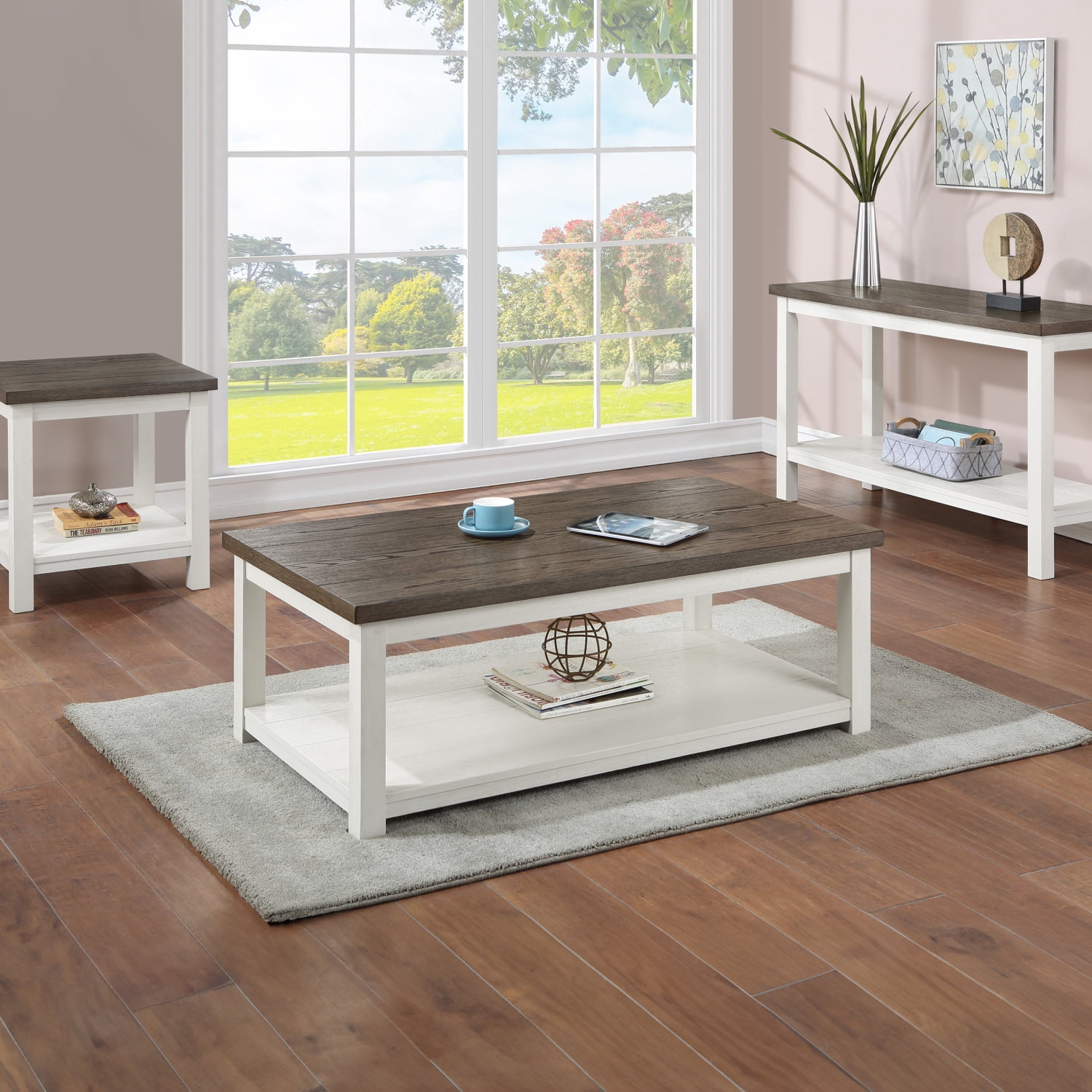 HNGKNG 3pc Farmhouse Style Coffee Table Sofa Table End Table with Open ...
