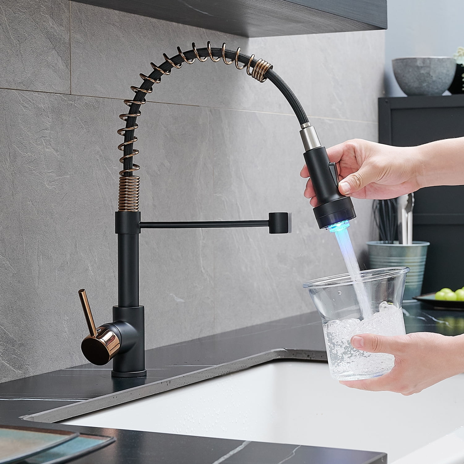 HNGMAO Modern LED Commercial Kitchen Faucet with Convenient Pull Down