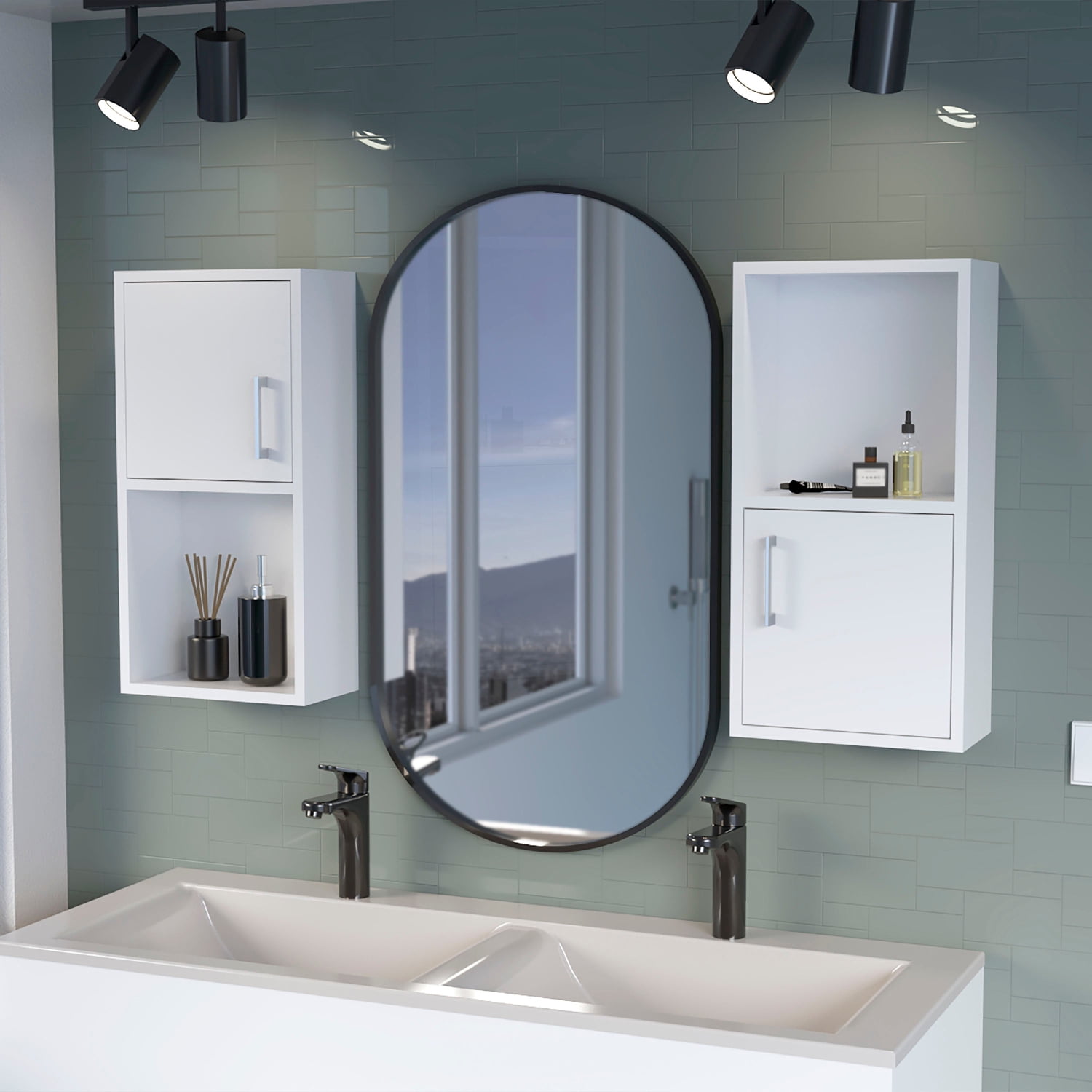 HNGMAO Two Stylish White Bathroom Medicine Cabinets with Convenient ...