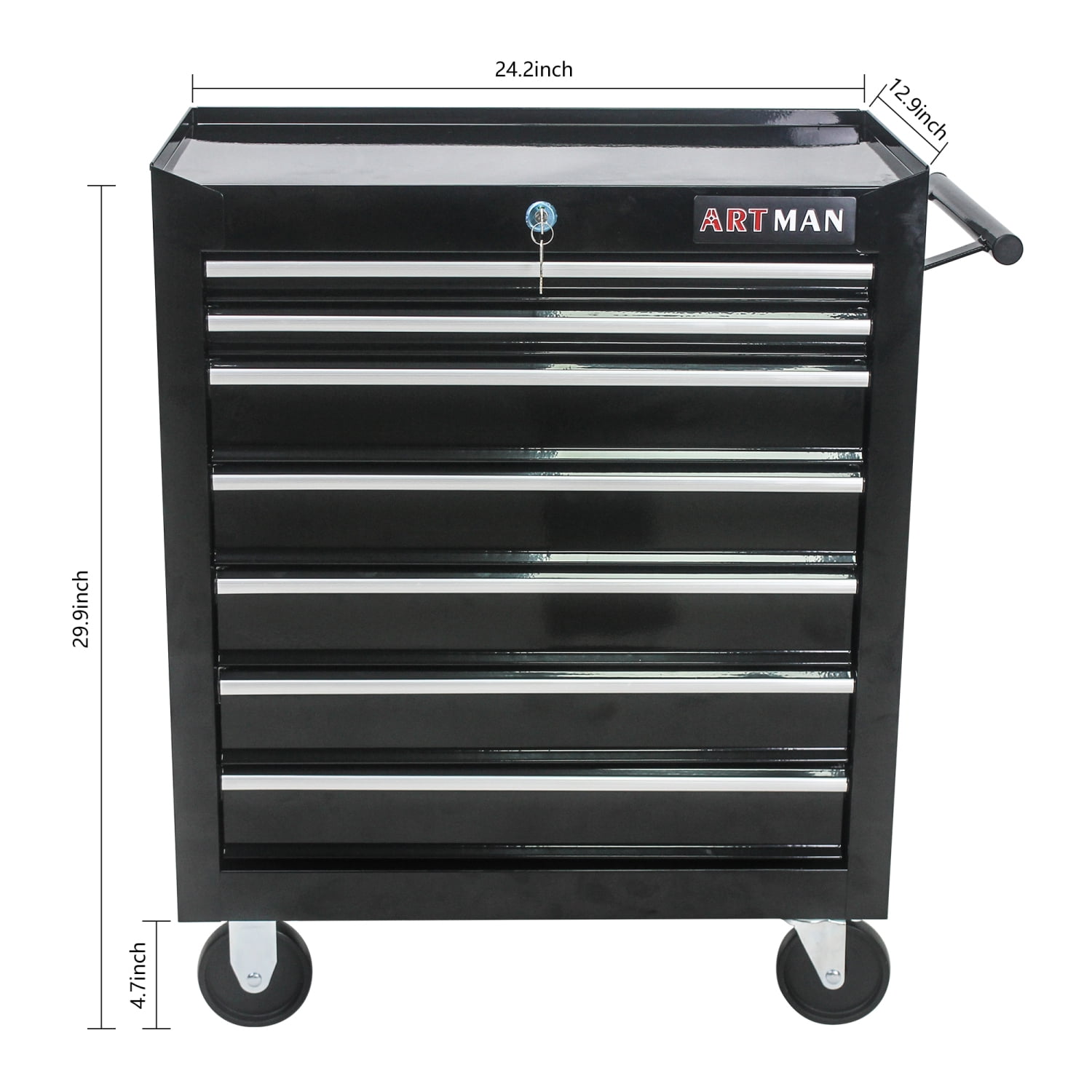 Black Heavy-Duty Steel 7-Drawer Rolling Tool Cart