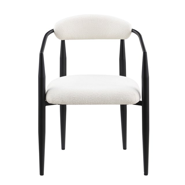 Set of 2 Stylish Woker Dining Chairs with Round Boucle Backrest and