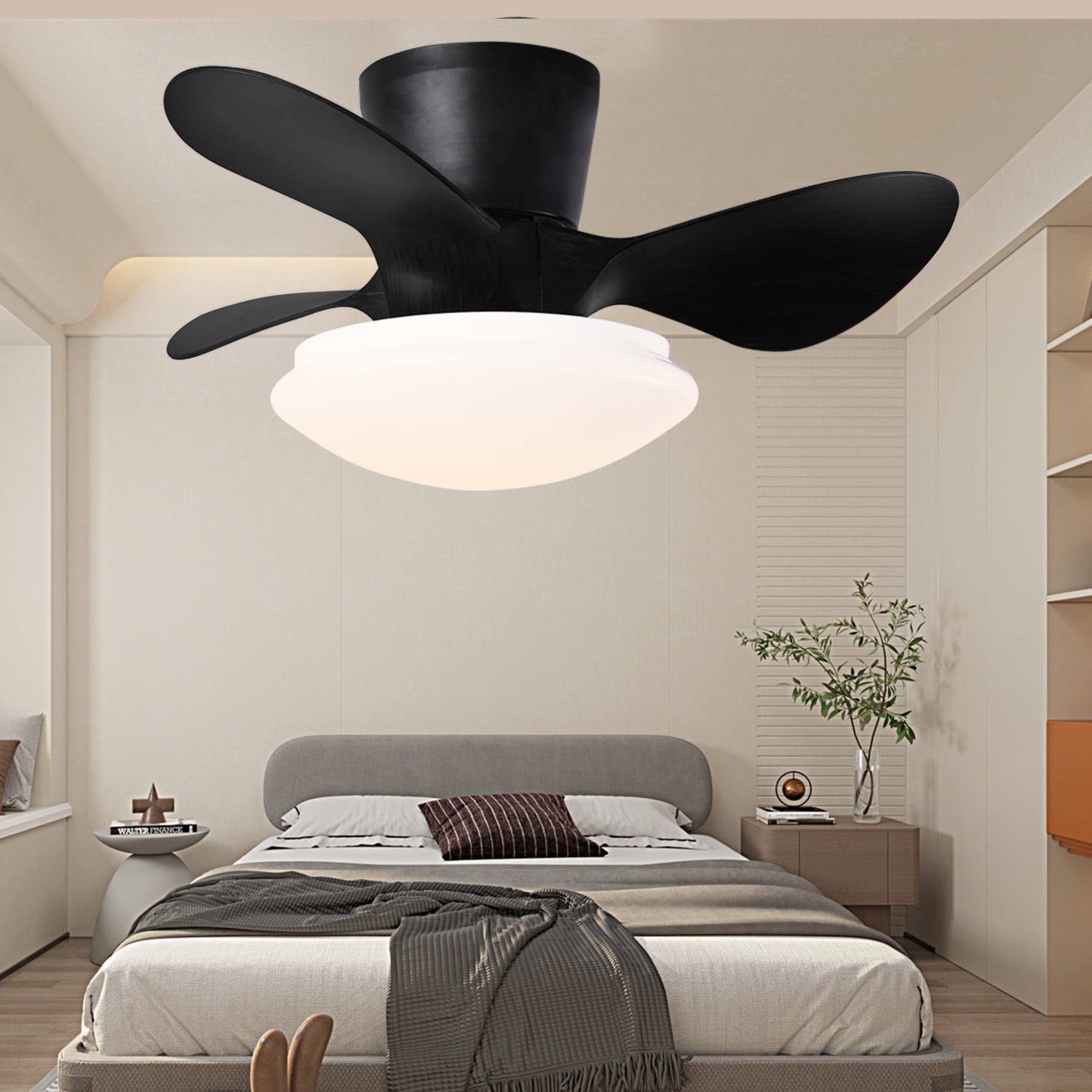 HNGMTNG 24” Modern Ceiling Fan with Light and Remote Low Profile Flush