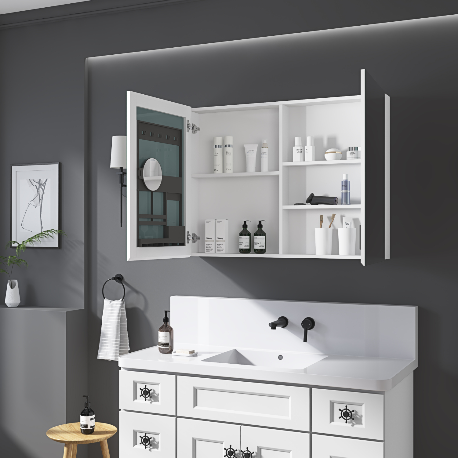 HNGMTNG 40?????? W x 30?????? H Surface Frameless Mirror Medicine Cabinet ...