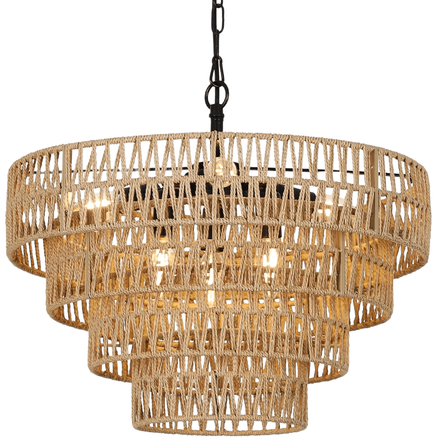 HNGMTNG Boho Rattan Chandelier 6-Light Dining Room Light Fixture Wicker ...