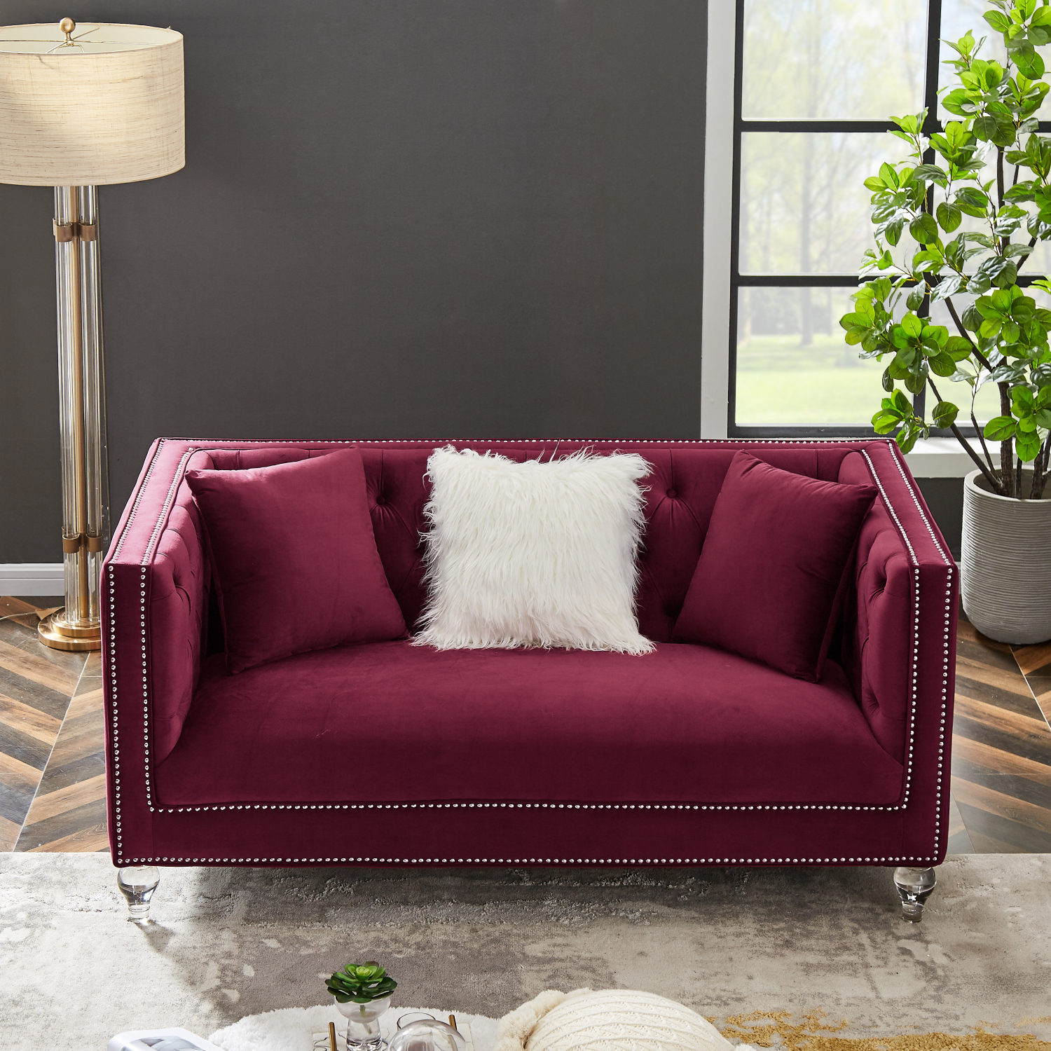 HNGMTNG Twoseater red velvet sofa