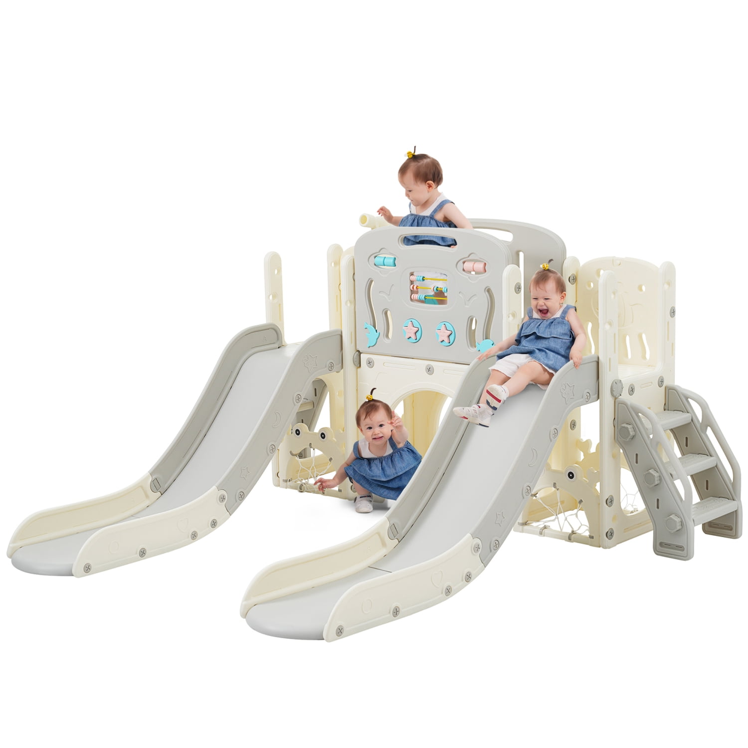 HNGMTON Kids Slide Playset Structure 8 in 1 Freestanding Ocean Themed Set with Slide Arch Tunnel ...