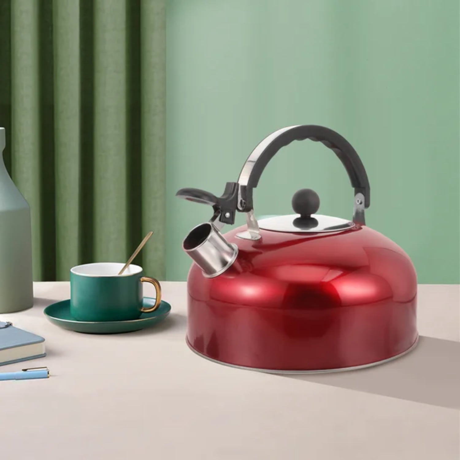 HNGPNGH Red Stainless Steel Whistling Tea Kettle with Cool Grip Handle