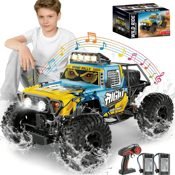 HNH 1:10 4WD RC Monster Truck with LED Screen, Off-Road Remote Control Car for Kids and Adult, Rock Crawler Toy with 2 Batteries