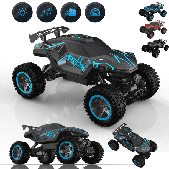 HNH 1:16 RC Car Remote Control Car, RC Monster Truck with Lights and Spray Function, All Terrain Off Road RC Monster Vehicle Truck for Kids, 2400Mah Battery