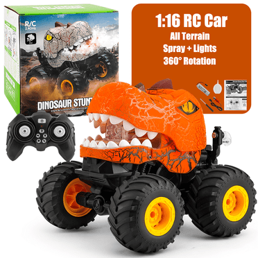 HNH 1:16 Remote Control Car, Dinosaur Monster Truck Toys with Spray, Light & Sound, 2.4GHz All Terrain RC Cars for Kids Age 3-12