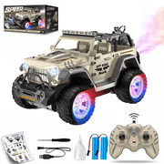 HNH 1:16 Remote Control Truck for Kids, 2.4Ghz Off Road RC Car with Stickers, Wheel Light, Spray, 2 Batteries, 80 Min Play