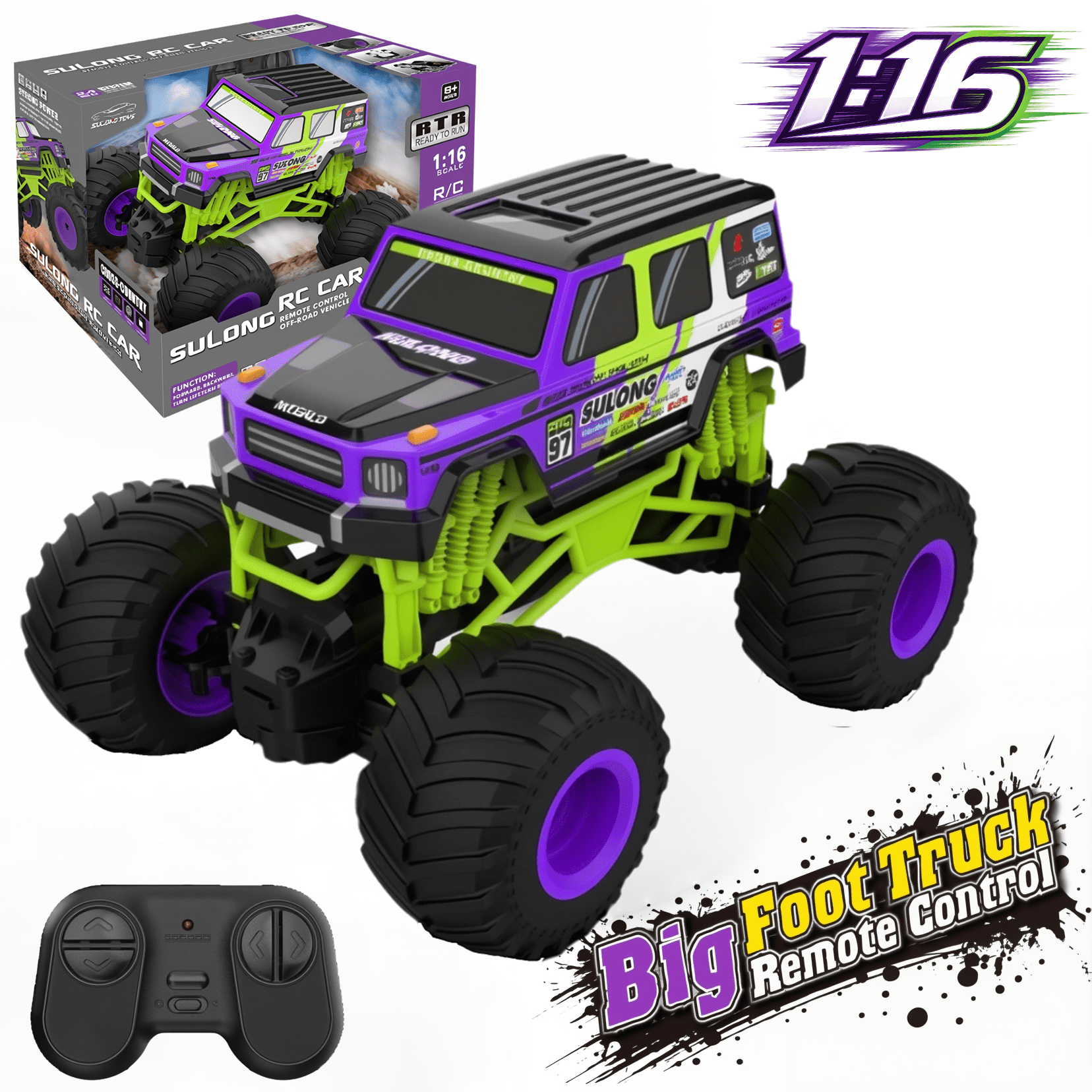 HNH 1:16 RC Cars RC Crawlers, Off Road RC Monster Truck, 2.4GHz 20 Km/h Fast All Terrain Remote Control Car for Boys Girls Ages 4-12, Cool Gift Toy for Kids